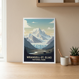 Wrangell-St. Elias National Park Poster — Vintage Alaska Glacier Mountain Bear Print