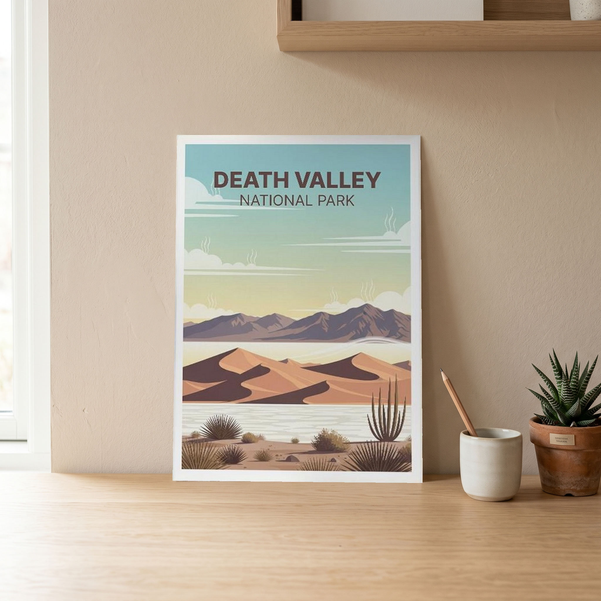 Death Valley National Park Poster — Vintage Sand Dunes Desert Mountain Print