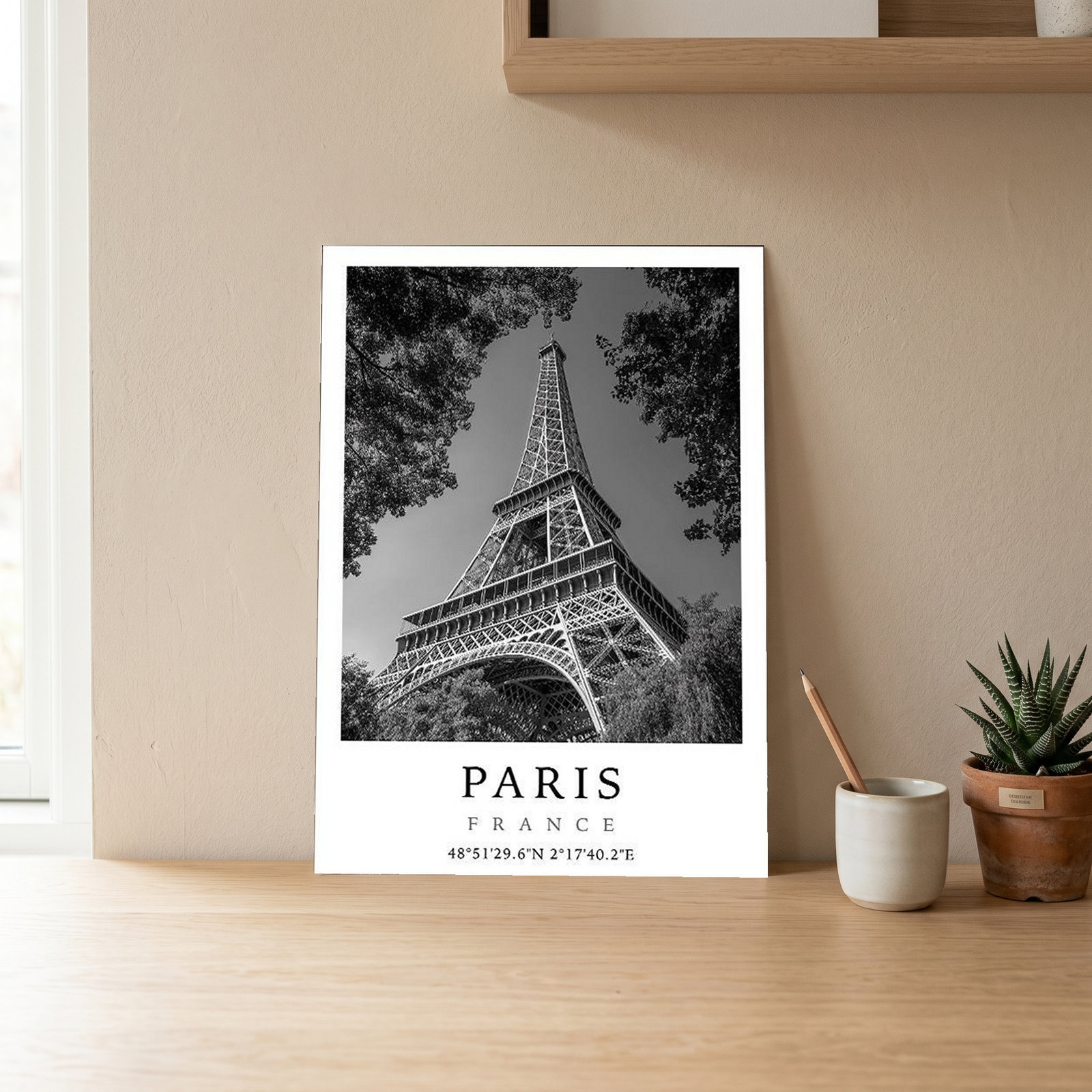 Paris Eiffel Tower Poster — Black and White France Coordinates Print