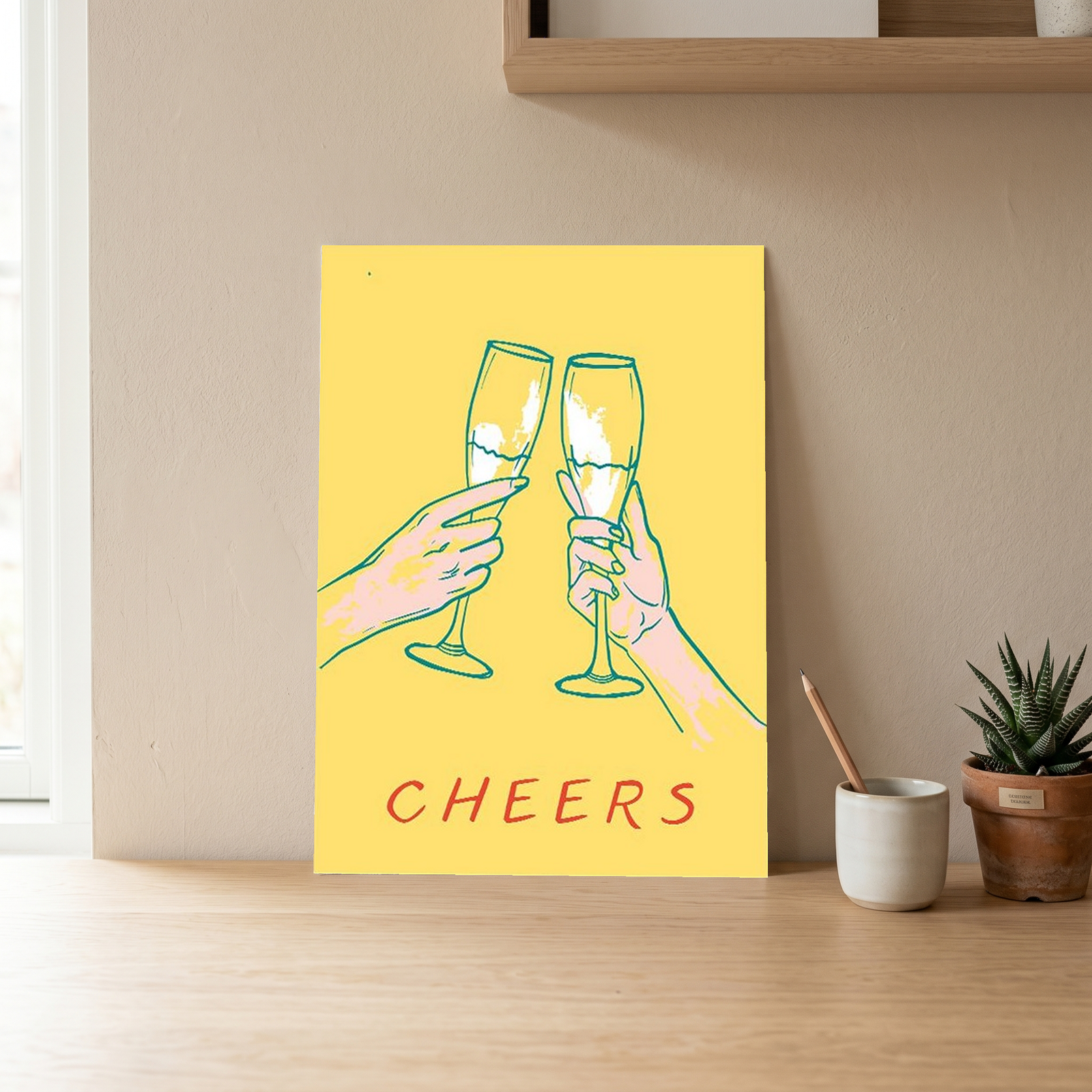 Cheers Champagne Toast Poster - Retro Cocktail Bar Cart Wall Art Print