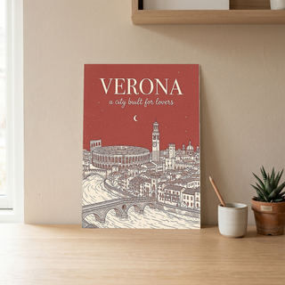 Verona Line Art Print — Rust Arena Ponte Pietra Skyline Wall Art
