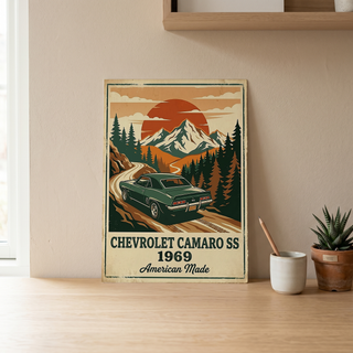 Chevrolet Camaro SS 1969 V2 Poster — Vintage Muscle Car Mountain Pine Print