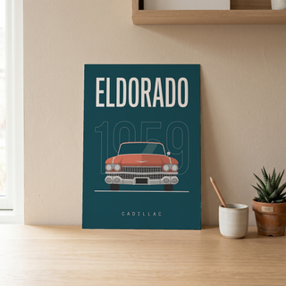 Cadillac Eldorado 1959 Minimalist Poster — Teal Tail-Fin Classic Line Art