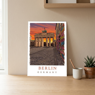 Berlin Germany Travel Poster — Brandenburg Gate Sunset Graffiti Print