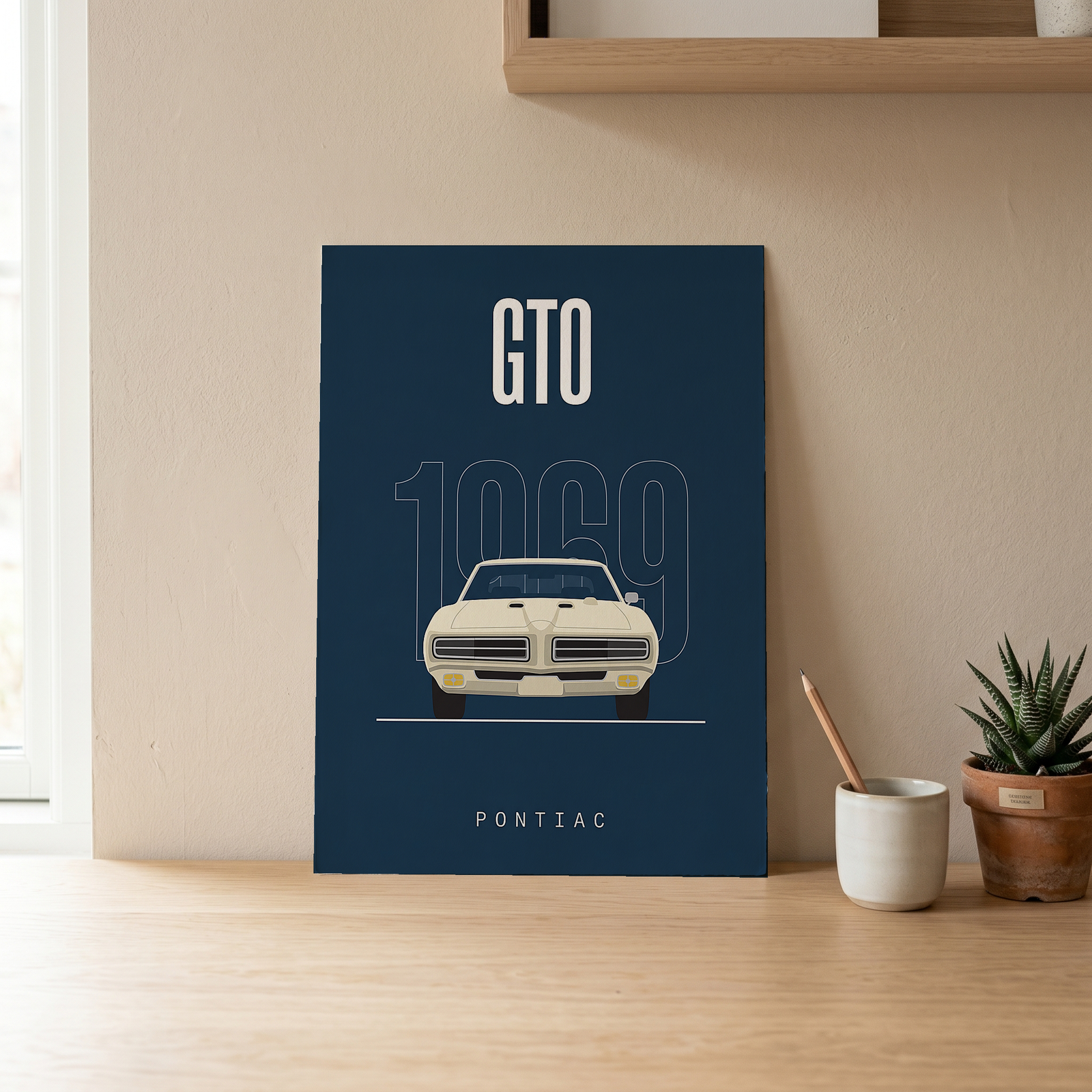 Pontiac GTO 1969 Minimalist Poster — Navy Muscle Car Line Art