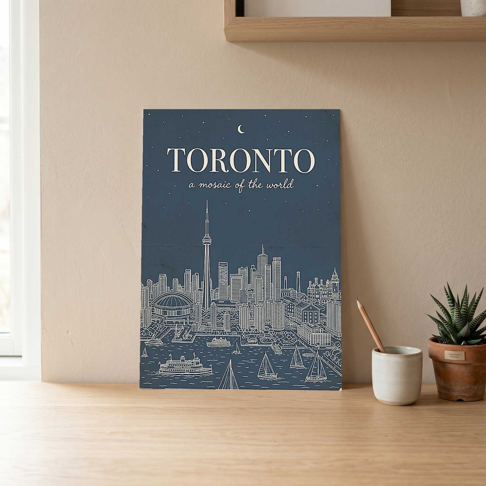 Toronto Line Art Print — Steel Navy CN Tower Skyline Harbourfront Wall Art