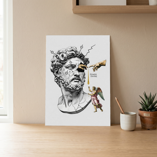 Power Divine — Zeus Meets Michelangelo's Creation of Adam Wall Art Print