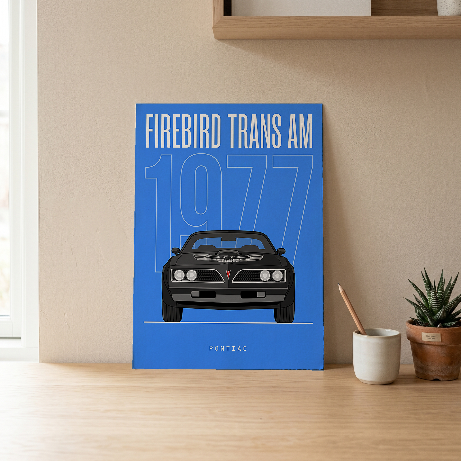 Pontiac Firebird Trans Am 1977 V2 Royal Blue Minimalist Poster — Bandit Muscle Line Art