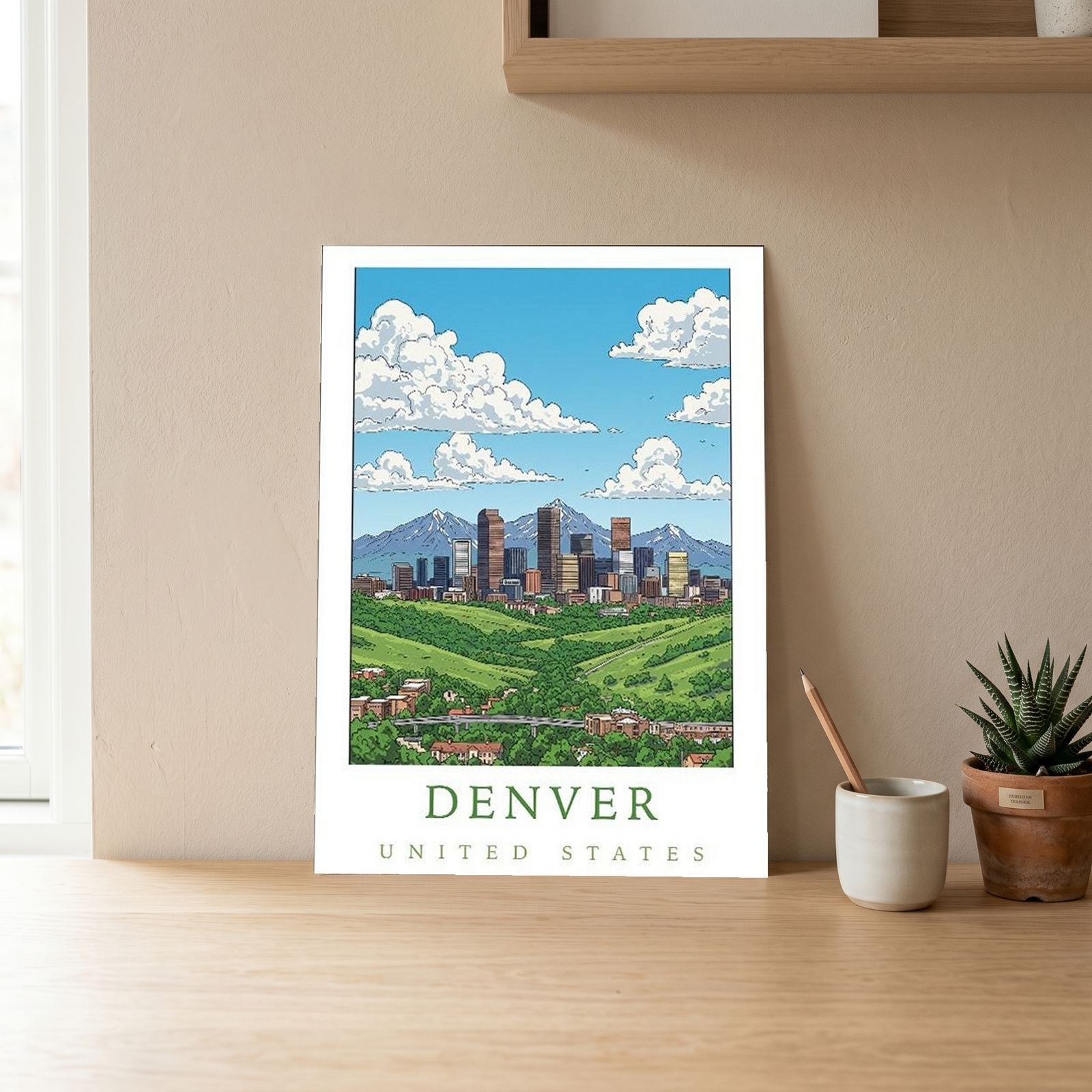 Denver Colorado Travel Poster — Rocky Mountains Mile-High Skyline Print
