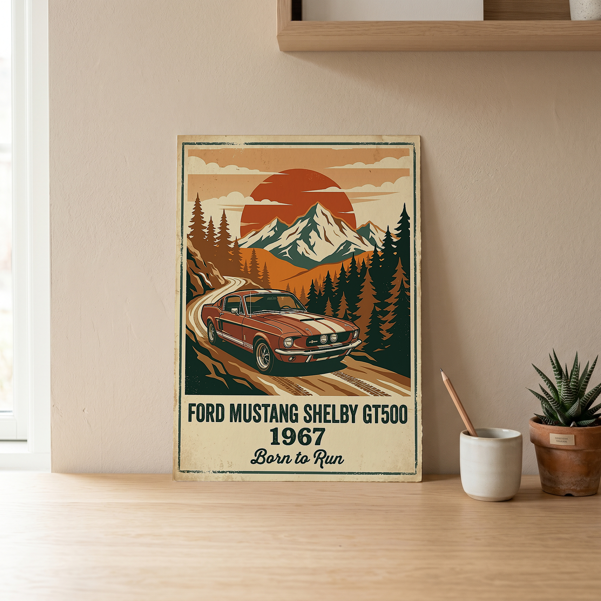 Ford Mustang Shelby GT500 1967 Poster — Vintage Muscle Car Mountain Pine Print