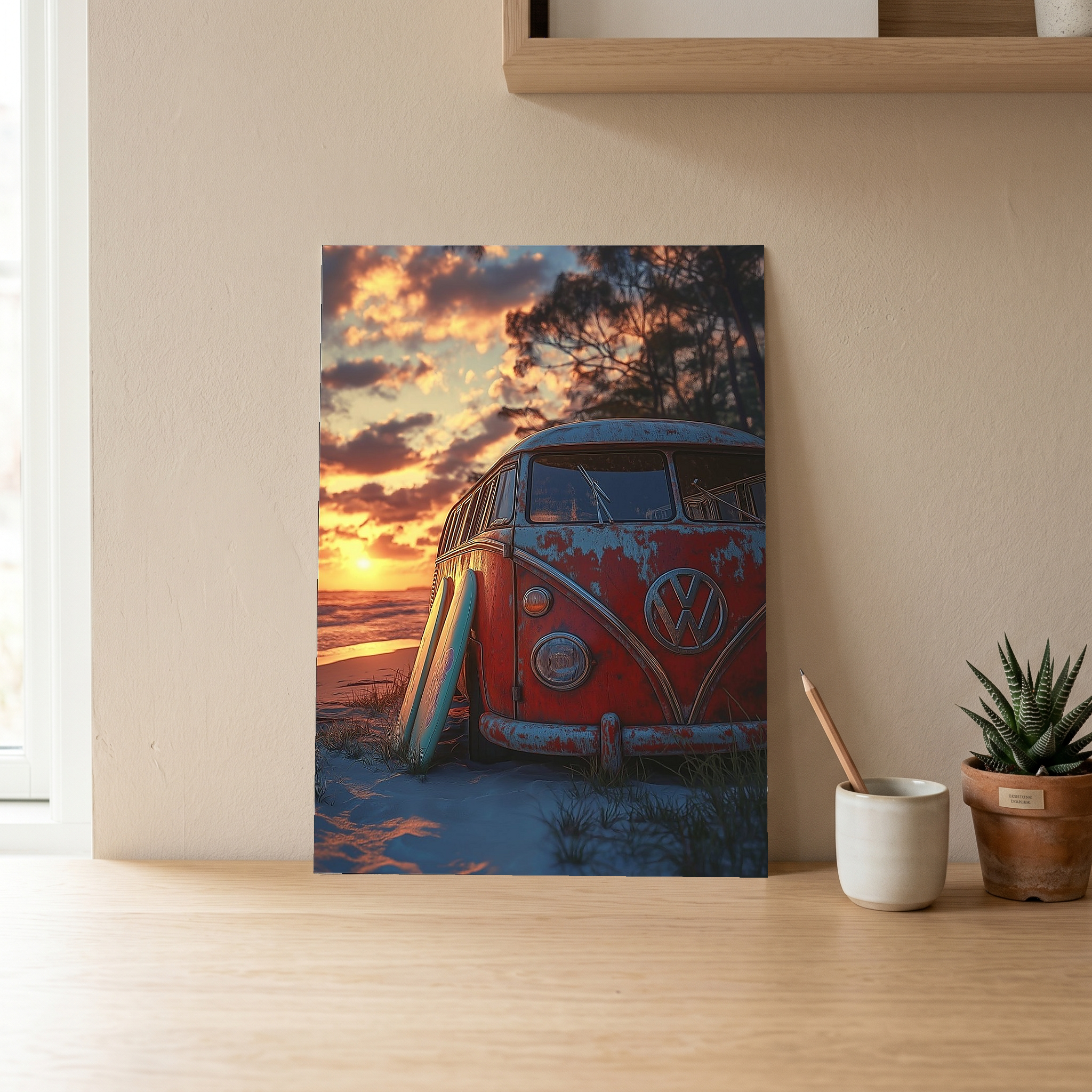 Van in Time Wall Art Print — Vintage Camper Van Travel Poster