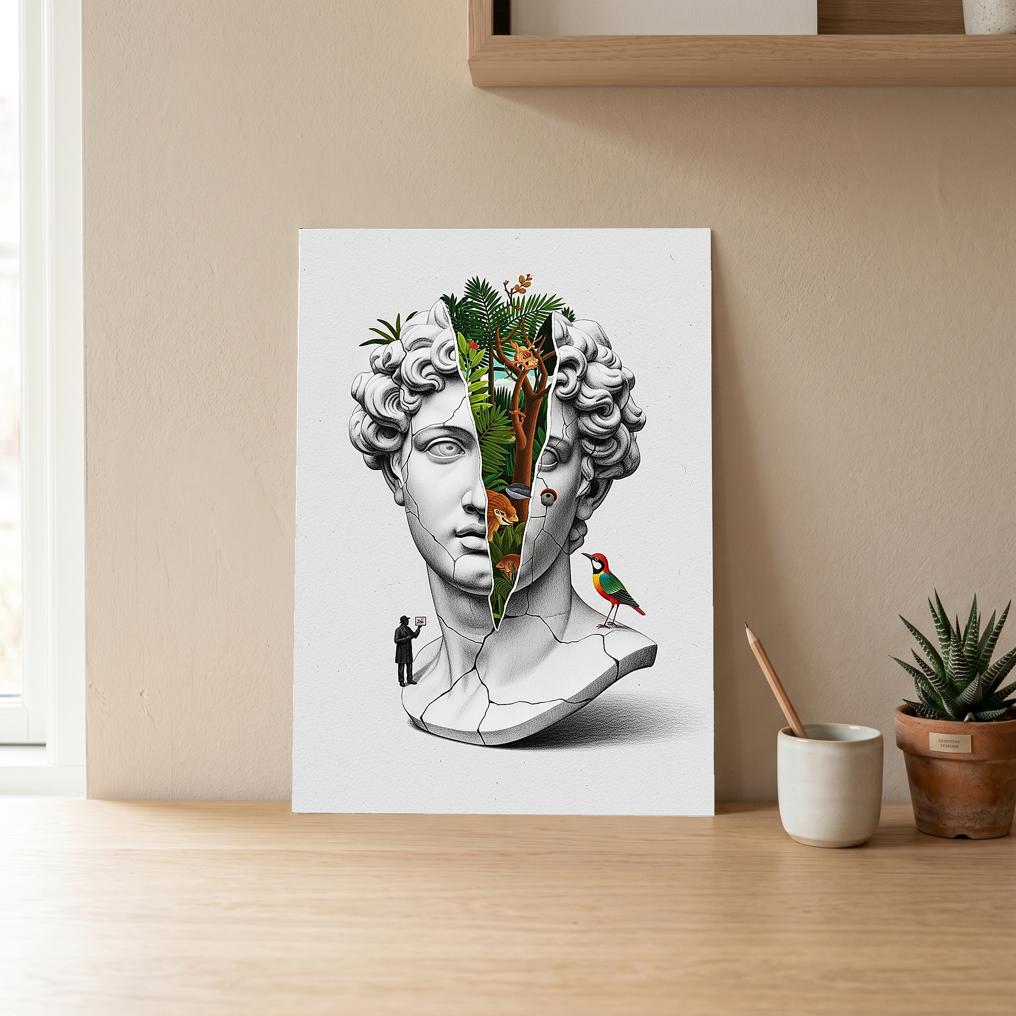 Nature Collage — Surreal Apollo Bust Wall Art Print