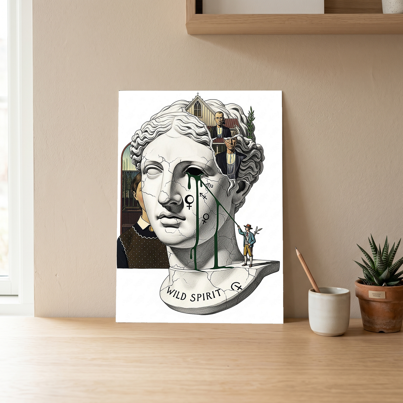Wild Spirit American Gothic — Surreal Grant Wood Wall Art Print