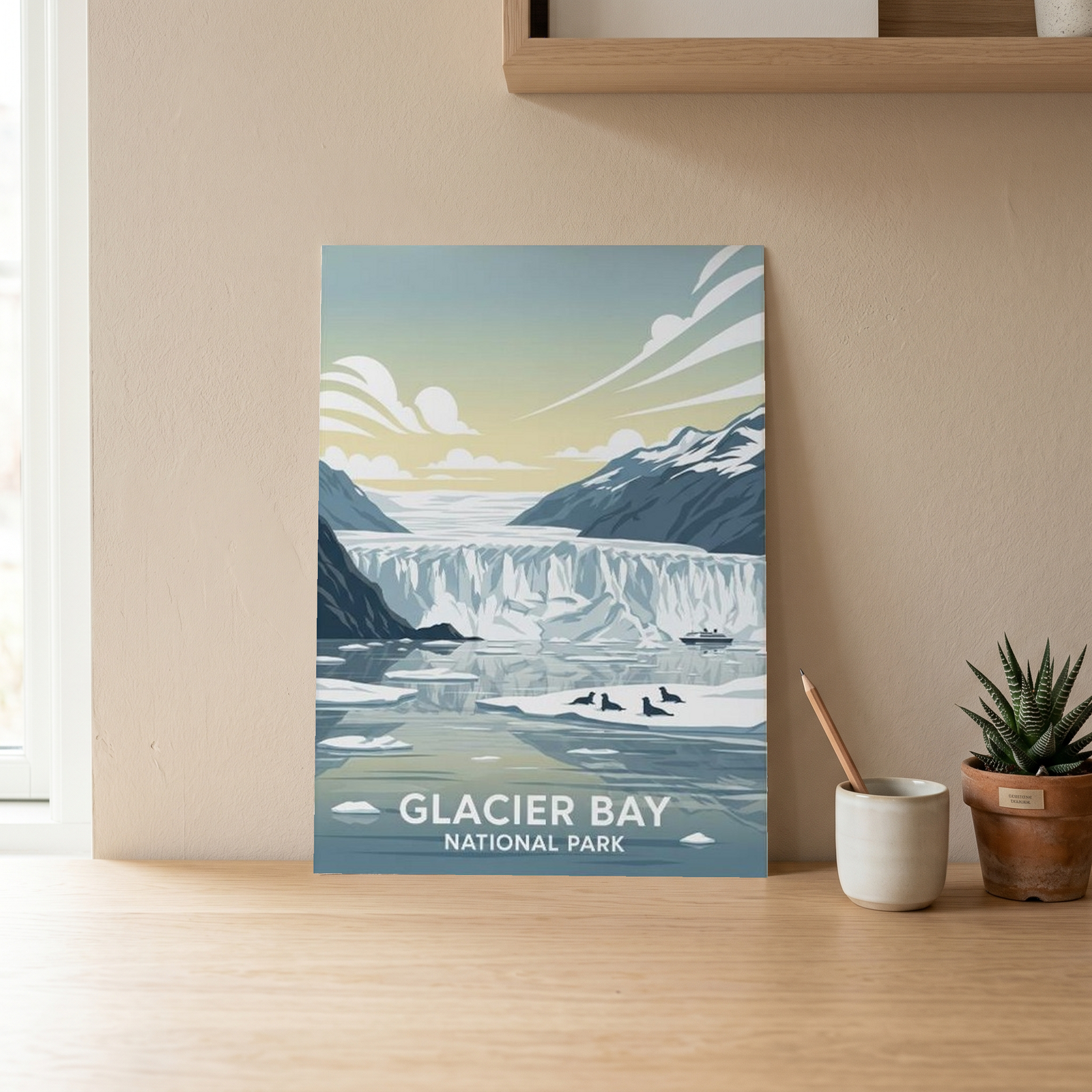 Glacier Bay National Park Poster — Vintage Alaska Tidewater Glacier Seal Print