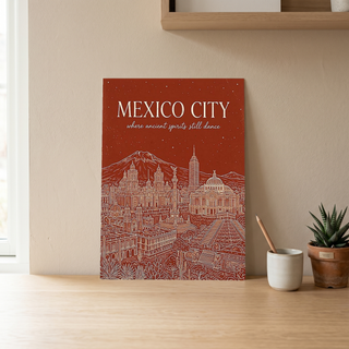 Mexico City Line Art Print — Rust Bellas Artes Templo Mayor Skyline Wall Art
