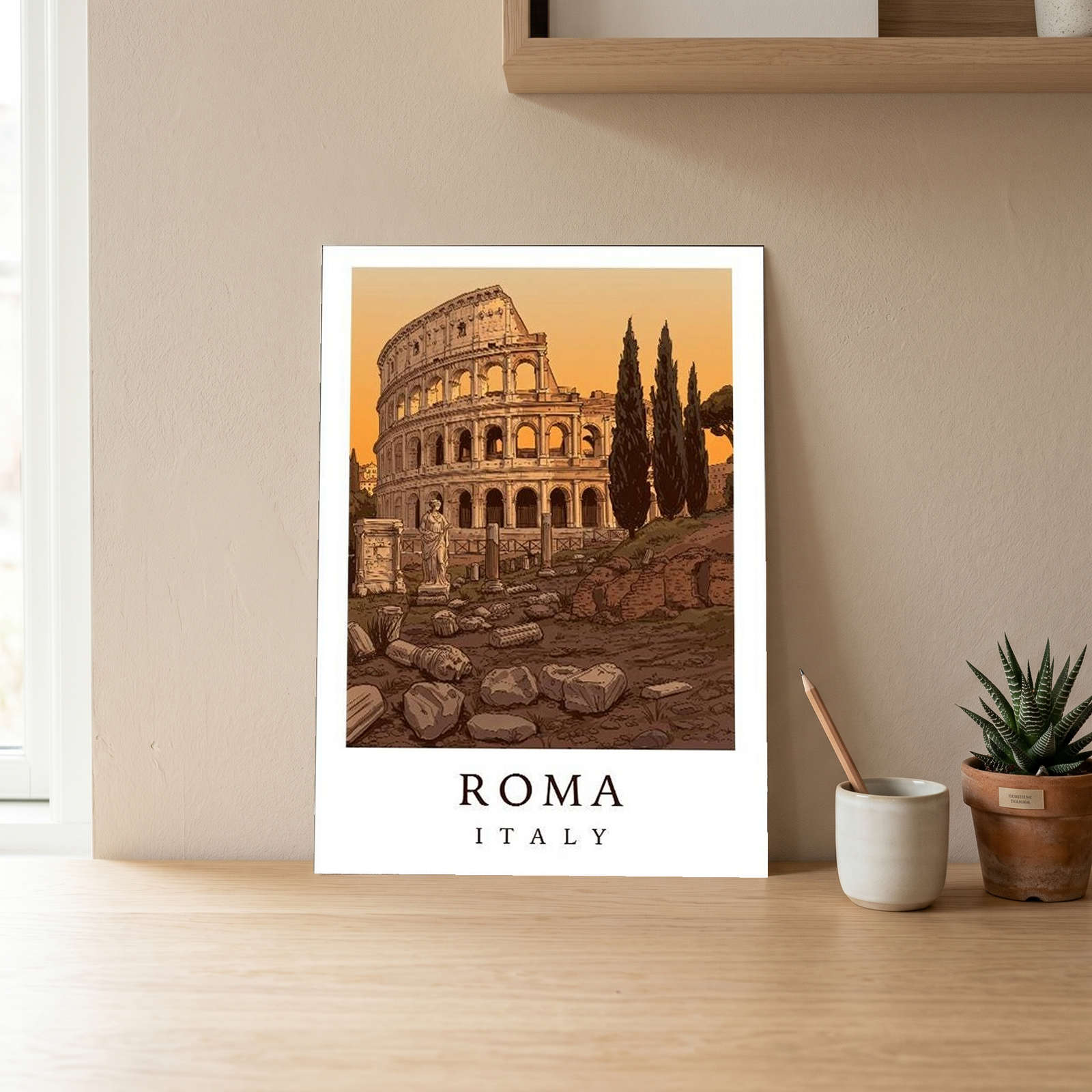 Rome Italy Travel Poster — Colosseum Ancient Ruins Cypress Print