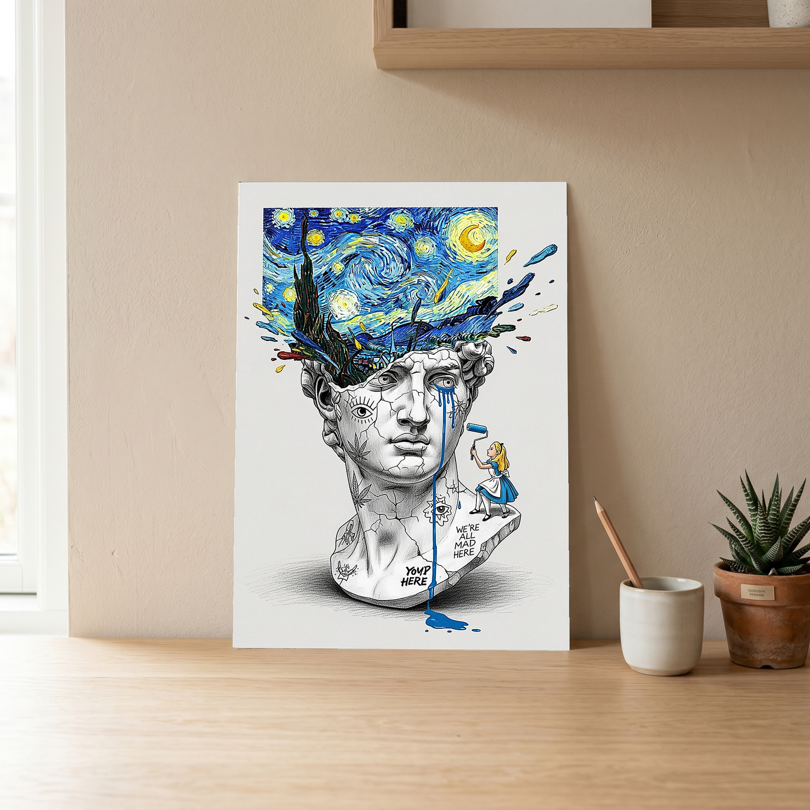 We're All Mad Here Van Gogh — Surreal Self-Portrait Wall Art Print