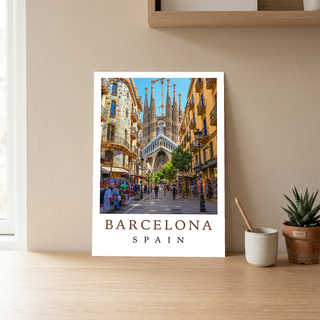 Barcelona Spain Travel Poster — Sagrada Familia Cityscape Print