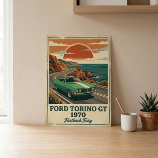 Ford Torino GT 1970 V2 Poster — Vintage Muscle Car Pacific Coast Curve Print