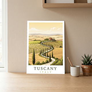 Tuscany Italy Travel Poster — Rolling Hills Cypress Vineyards Print