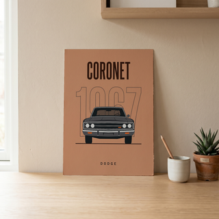 Dodge Coronet 1967 Minimalist Poster — Peach Muscle Car Line Art