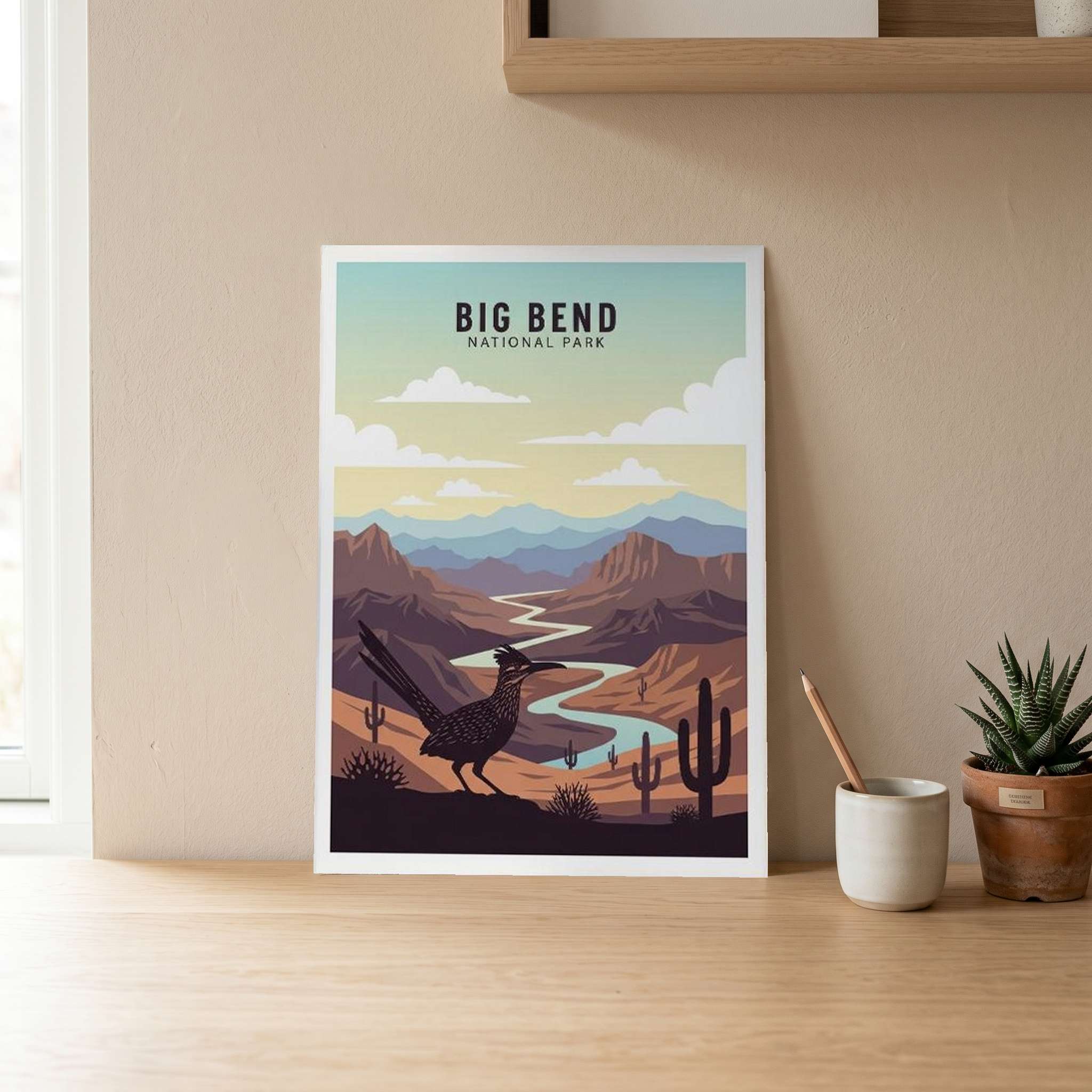 Big Bend National Park Poster — Vintage Texas Roadrunner Rio Grande Print