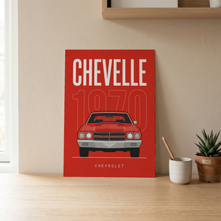Chevrolet Chevelle 1970 Minimalist Poster — Red Muscle Car Line Art