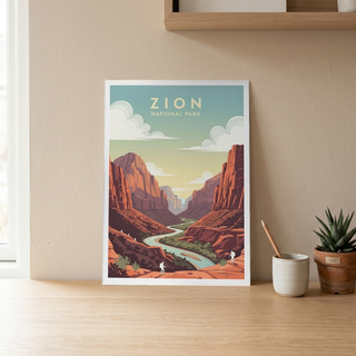 Zion National Park Poster — Vintage Utah Red Canyon Travel Print