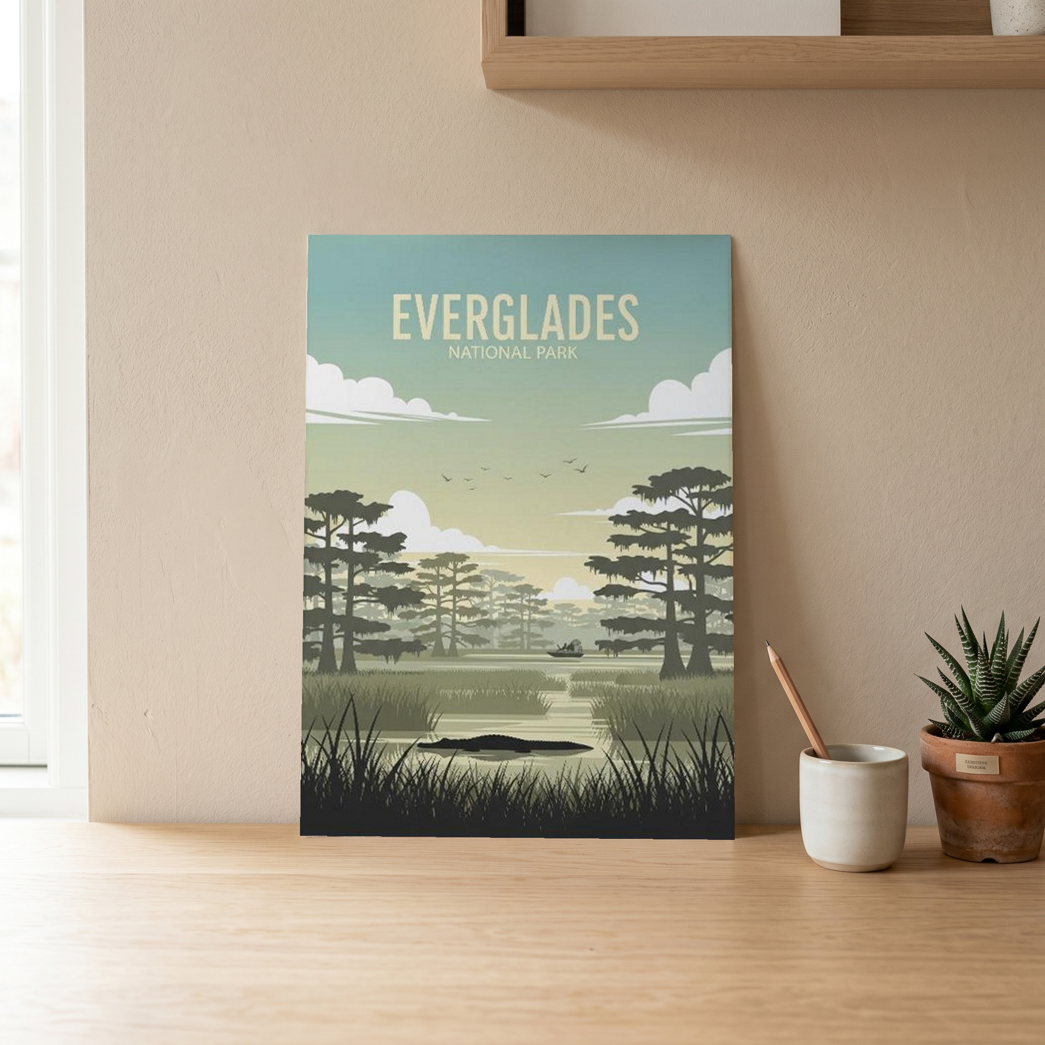 Everglades National Park Poster — Vintage Florida Alligator Cypress Print