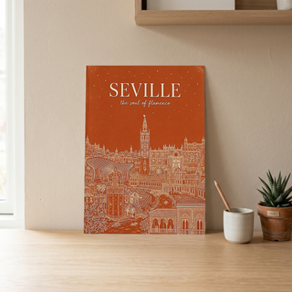 Seville Line Art Print — Terracotta Giralda Tower Plaza de España Wall Art