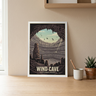 Wind Cave National Park Poster — Vintage South Dakota Cave Bat Print