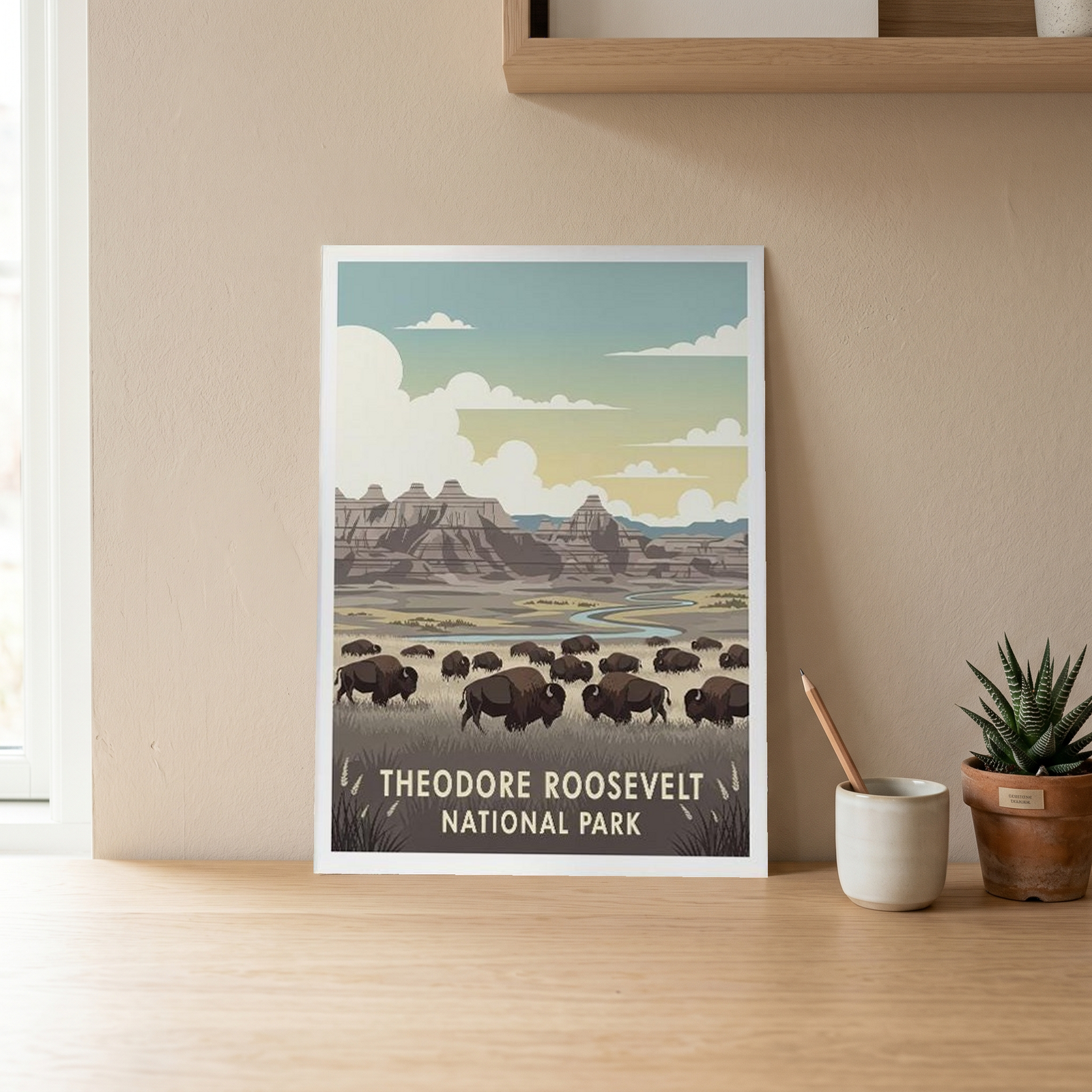 Theodore Roosevelt National Park Poster — Vintage Bison Badlands Art