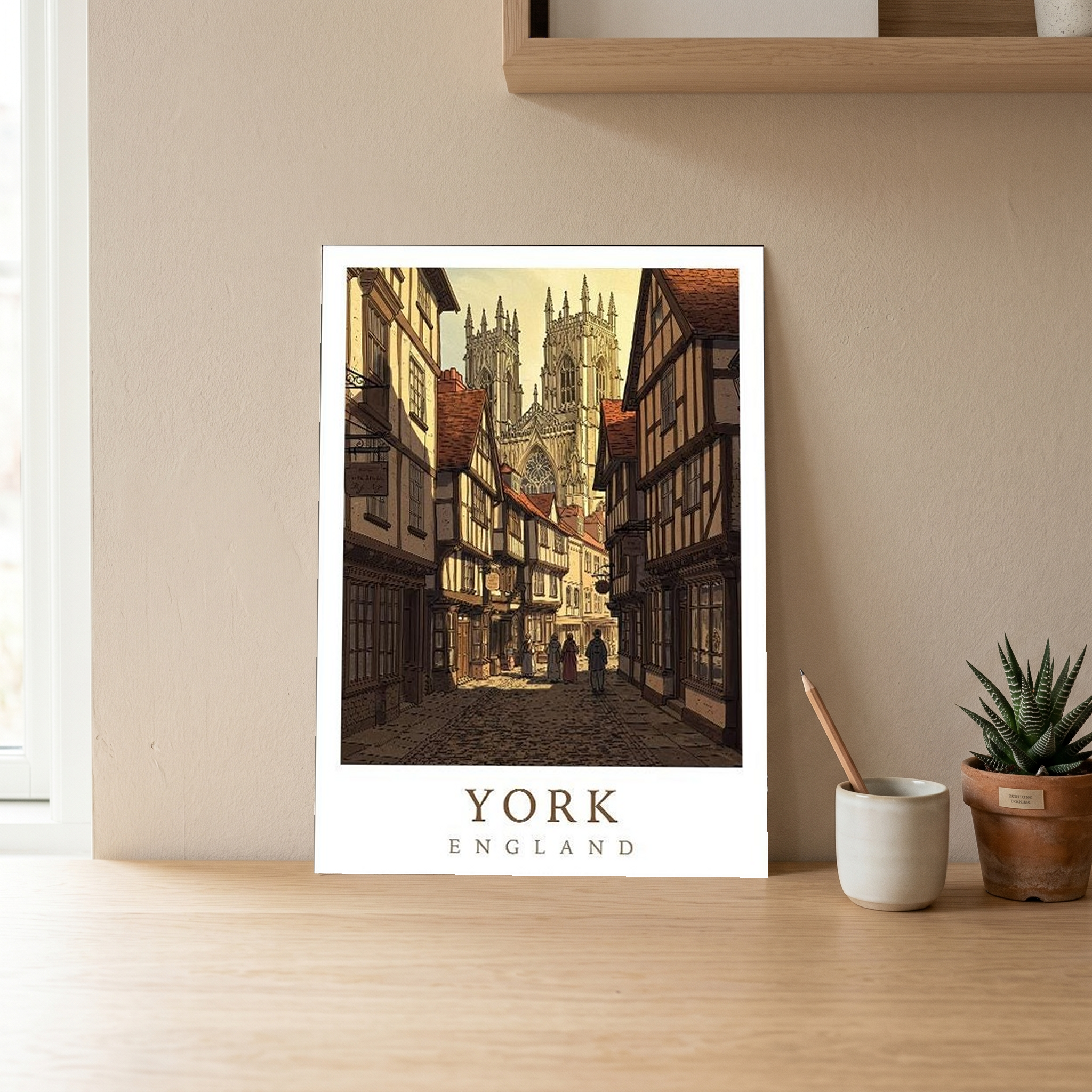 York England Travel Poster — Shambles Medieval City York Minster Print