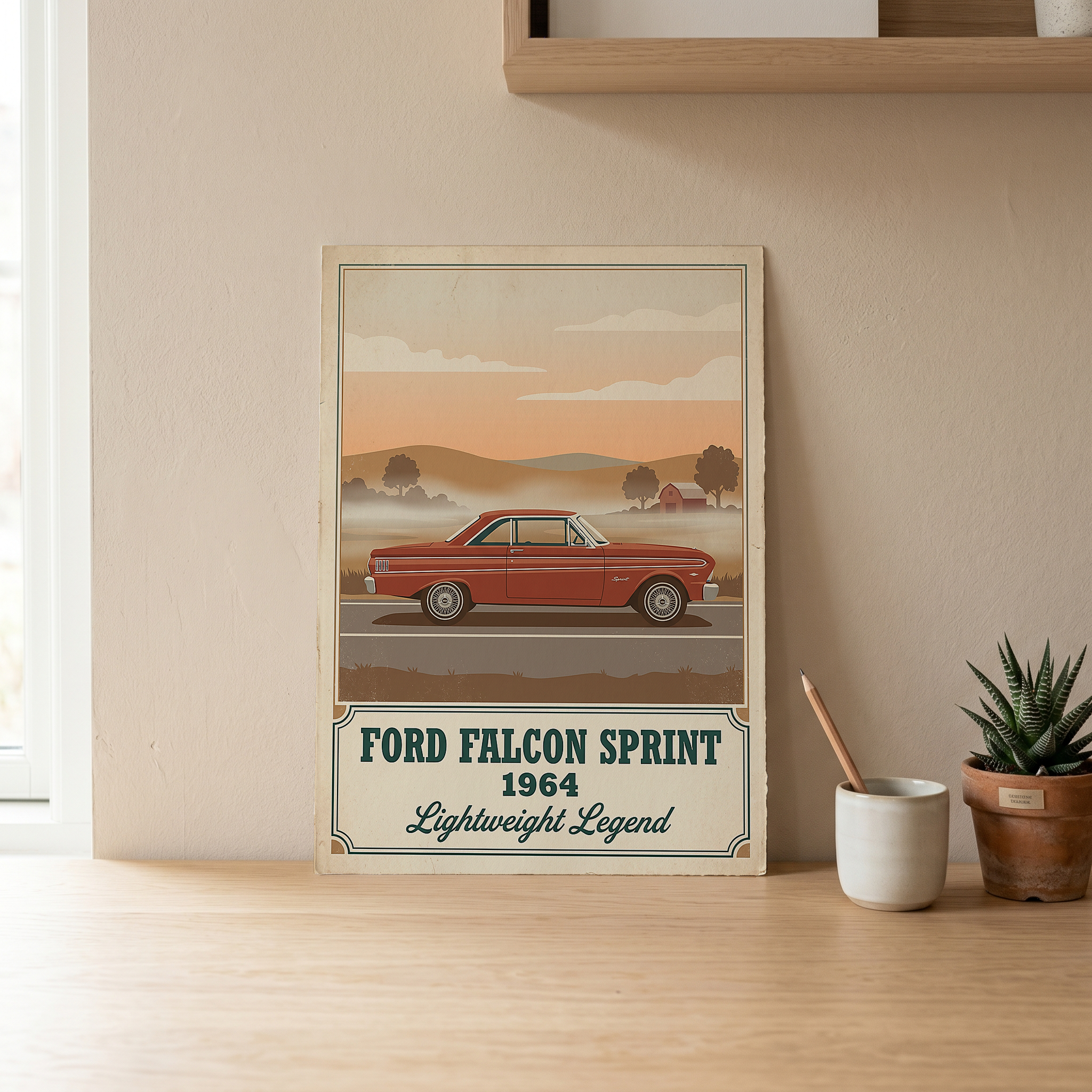 Ford Falcon Sprint 1964 Poster — Vintage Muscle Car Misty Country Road Print