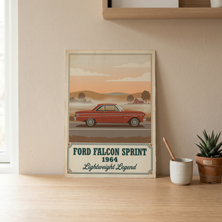 Ford Falcon Sprint 1964 Poster — Vintage Muscle Car Misty Country Road Print