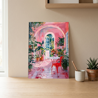Pink Botanical Archway Painting — Lush Indoor Garden Conservatory Poster