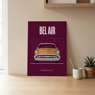 Chevrolet Bel Air 1957 Minimalist Poster — Burgundy Classic Car Line Art