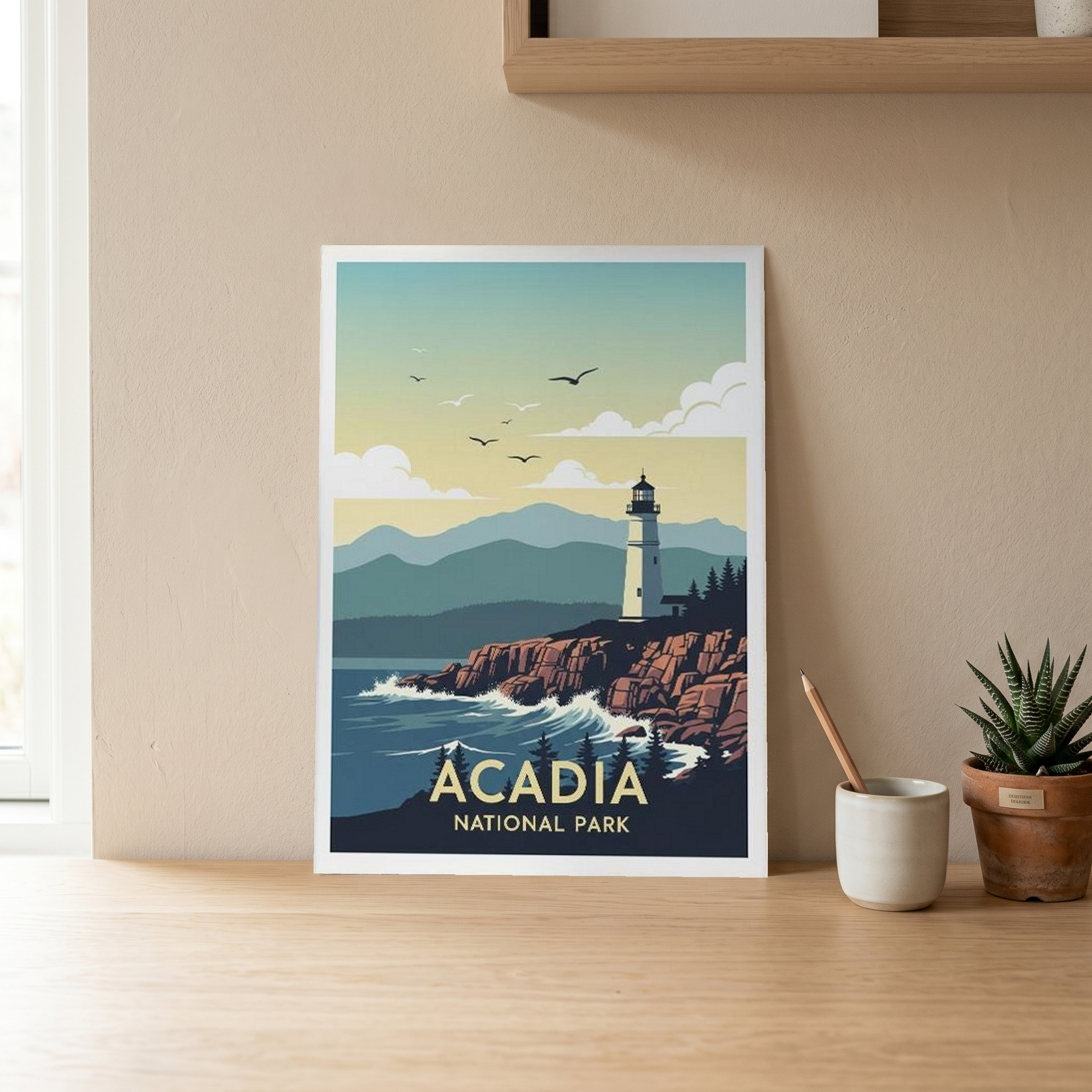 Acadia National Park Poster — Vintage Maine Lighthouse Coastal Print