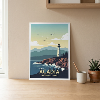 Acadia National Park Poster — Vintage Maine Lighthouse Coastal Print