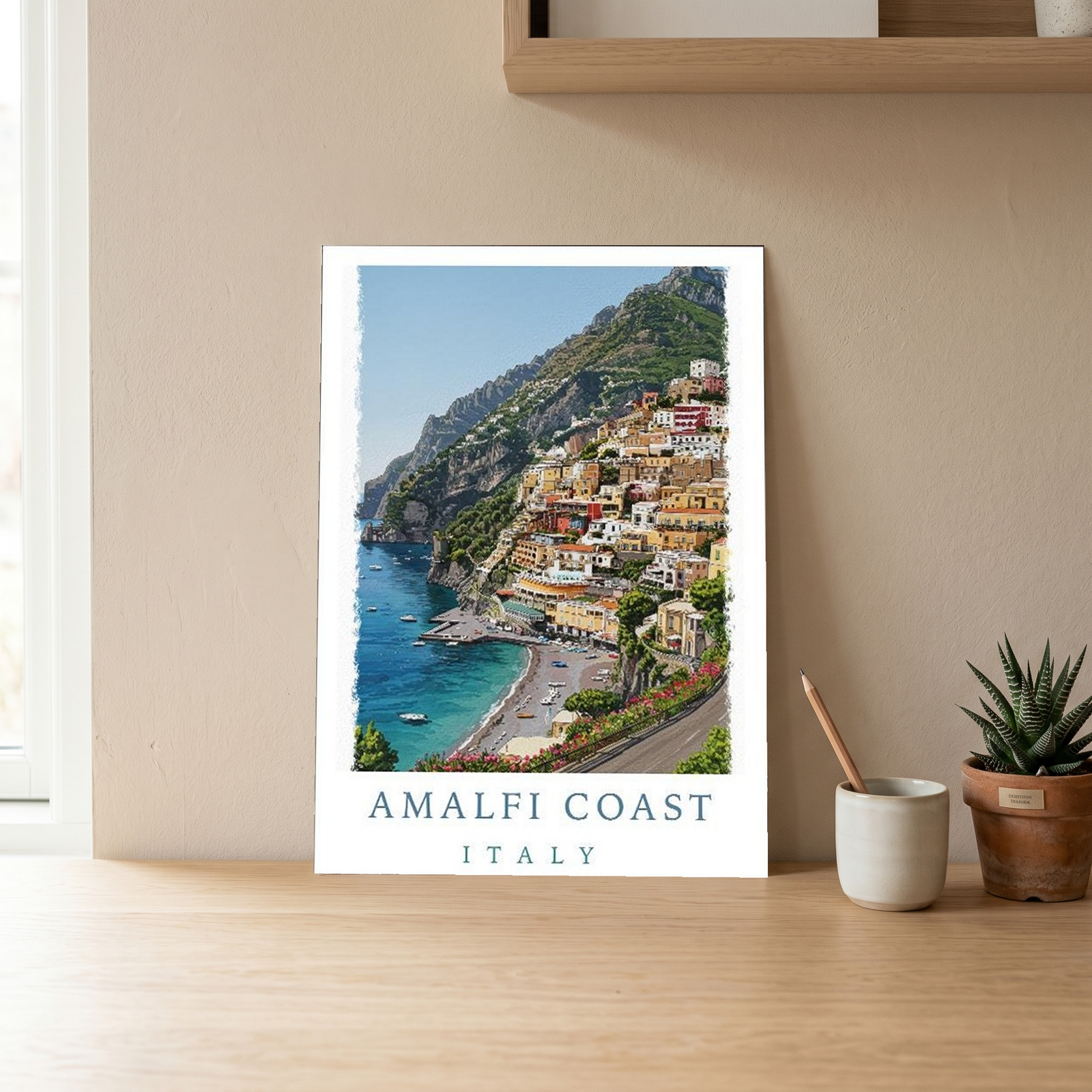 Amalfi Coast Italy Travel Poster — Positano Cliffside Village Print