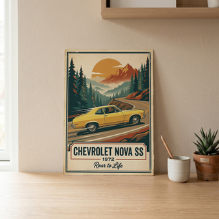 Chevrolet Nova SS 1972 V2 Poster — Vintage Muscle Mountain Pine Winding Road Print
