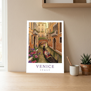 Venice Italy Travel Poster — Gondola Canal Romantic Wall Art Print