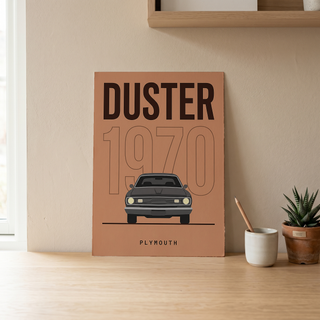 Plymouth Duster 1970 Minimalist Poster — Terracotta Muscle Car Line Art