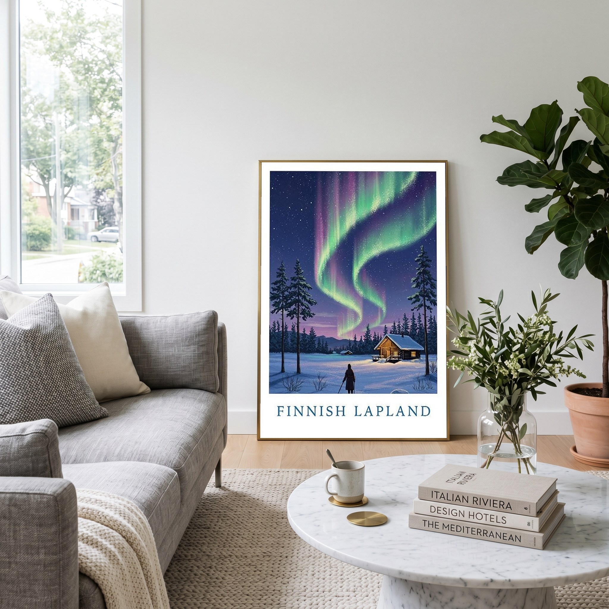 Finnish Lapland — Northern Lights Cabin Winter Wall Art Print