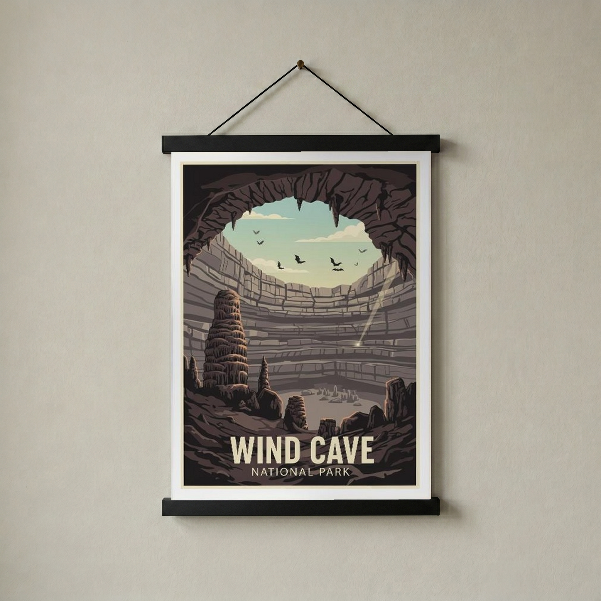Wind Cave National Park Poster — Vintage South Dakota Cave Bat Print