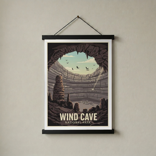 Wind Cave National Park Poster — Vintage South Dakota Cave Bat Print