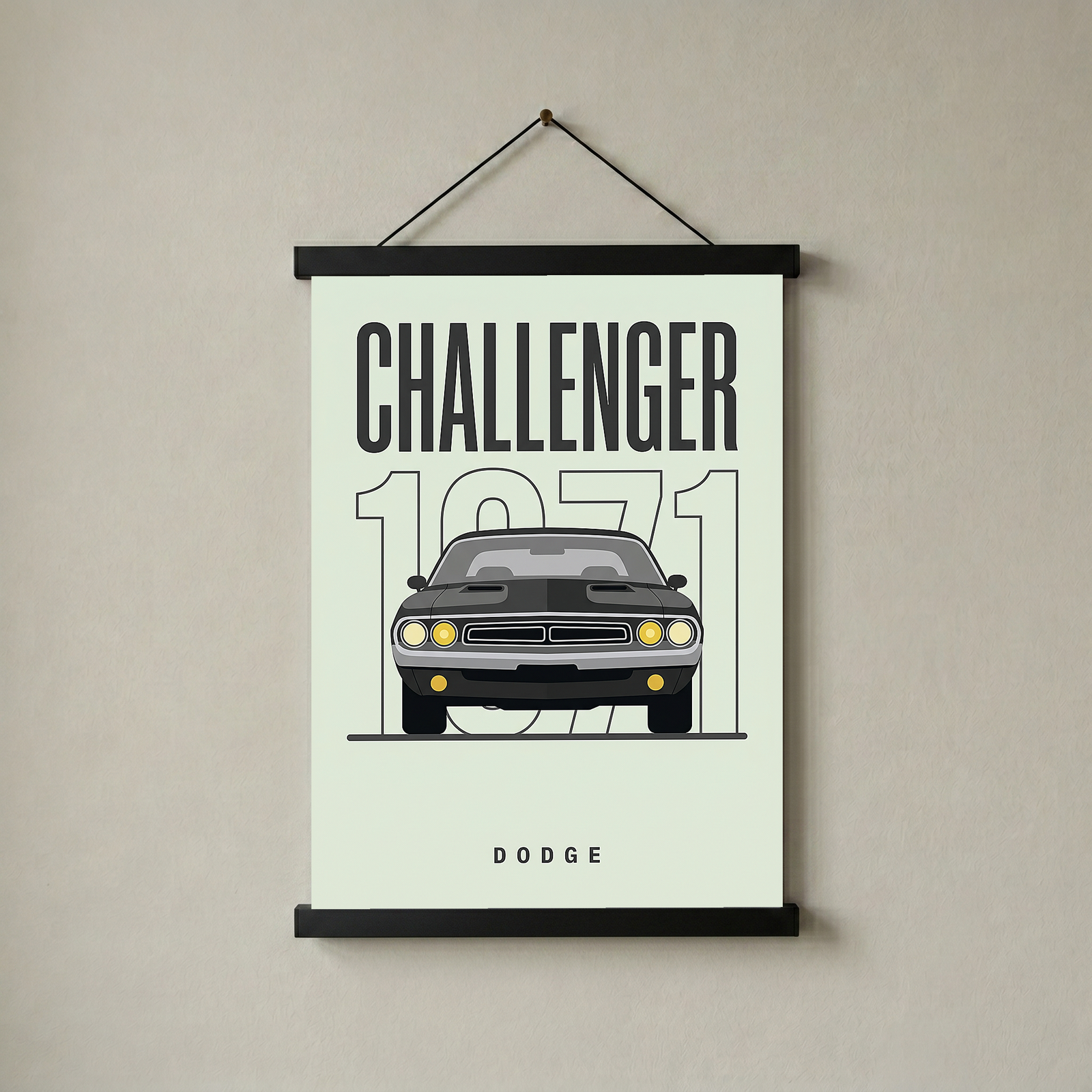 Dodge Challenger 1971 Minimalist Poster — Mint Sage Muscle Car Line Art