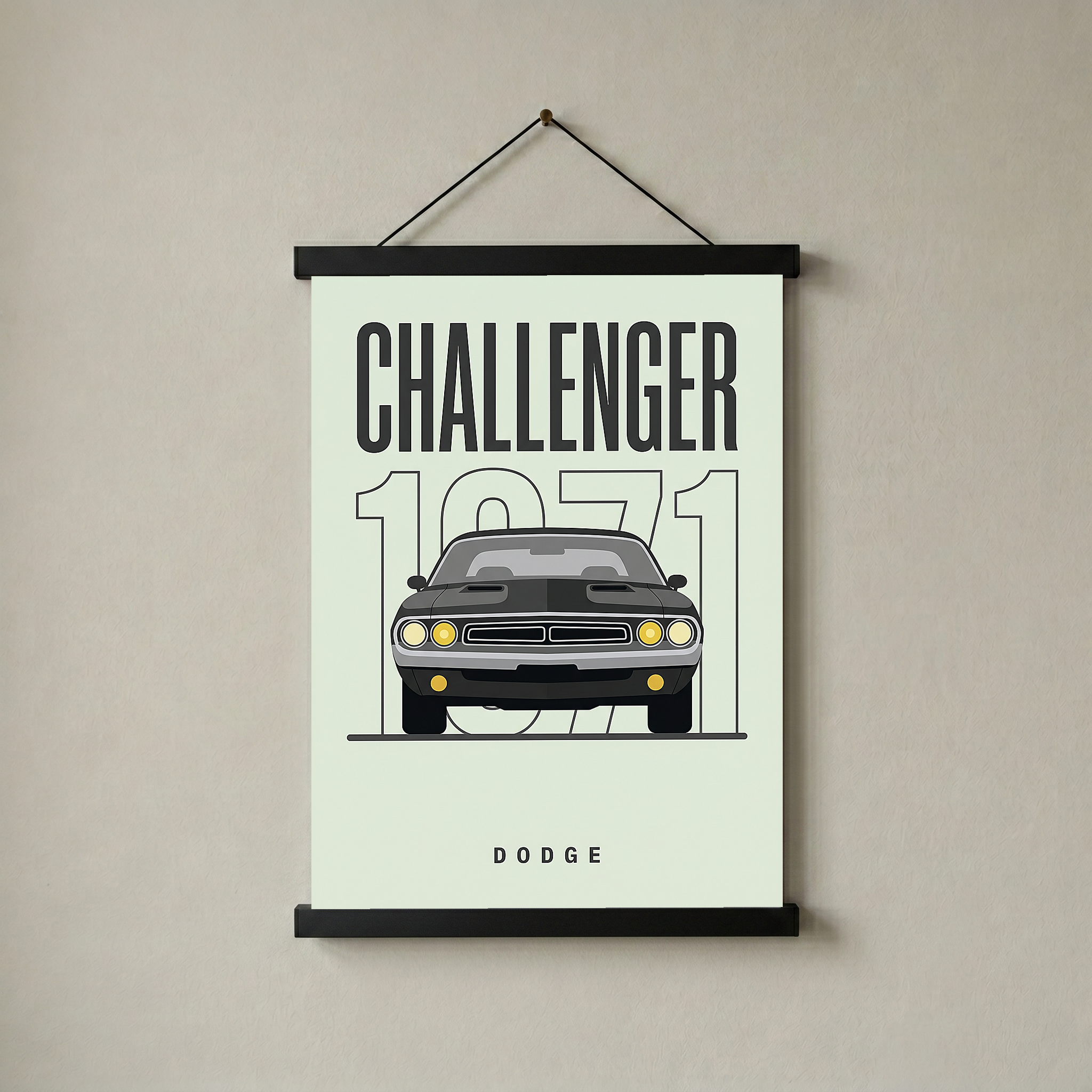 Dodge Challenger 1971 Minimalist Poster — Mint Sage Muscle Car Line Art