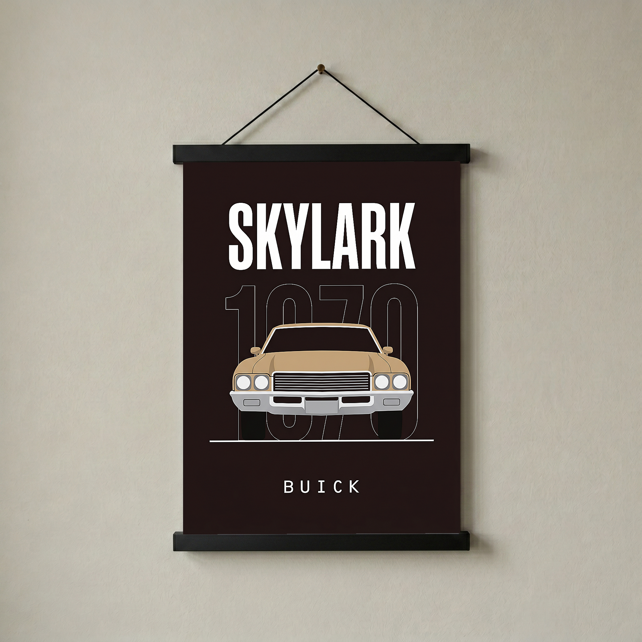Buick Skylark 1970 Minimalist Poster — Tan on Espresso Muscle Car Line Art