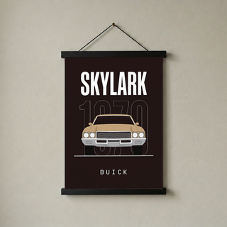 Buick Skylark 1970 Minimalist Poster — Tan on Espresso Muscle Car Line Art